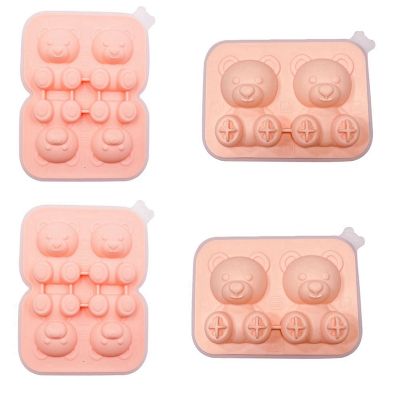 Teddy Bear Shaped Ice Cube Mold Silicone 4 Bear Ice Cube Molds Household Internet Celebrity Ice Cream for Whiskey Big Ice Tray with Lid 2023 Kitchen Home Cool Summer