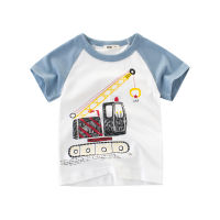 【cw】2-10Y Cartoon Print Baby Boys T Shirt for Summer Infant Boy Excavator T-Shirts Short Sleeves Kids Clothes Toddler Cotton Tops