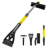 32 inch Snow Brush and Detachable Ice Scrapers for Car Windshield, 3 in 1 Extendable Snow Brush with Ergonomic Foam Grip