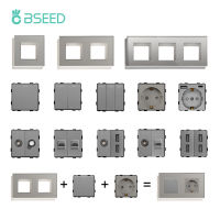 BSEED วิศวกรรมปุ่มสวิทช์สหภาพยุโรปซ็อกเก็ตทีวี ST CAT5คู่ USB ซ็อกเก็ตฟังก์ชั่นชิ้นส่วนแก้วซ็อกเก็ตกรอบ DIY รวมกันฟรี