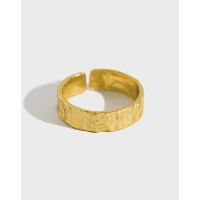 [COD] JA272 Korean version of silver irregular concave-convex surface gold and foil paper open ring ins female