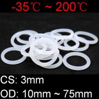 10pcs VMQ O Ring Seal Gasket Thickness CS 3mm OD 10 ~ 75mm Silicone Rubber Insulated Waterproof Washer Round Shape White Nontoxi