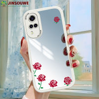 Jinsouwe เคสมือถือเคส Vivoy51a2021 Vivoy51a สำหรับ Vivo Y51A 2021สำหรับเด็กผู้หญิงปกหนังเคสกระจกลายการ์ตูนดอกกุหลาบ