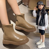 รองเท้าบู้ตหนังเดี่ยวสีขาวพื้นรองเท้านิ่มสำหรับเด็กผู้หญิง Sepatu BOOT Pendek ฤดูใบไม้ร่วงฤดูหนาวแบบเกาหลี Tznret168