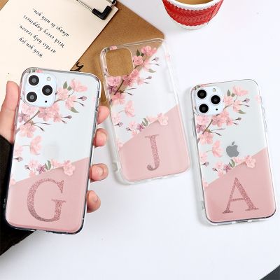 「Enjoy electronic」 Fashion Initial Letter A To Z Pink Peach Flower Phone Capa For Huawei P30 Lite New Edition P20 Pro P40 Lite E Soft Silicone Case