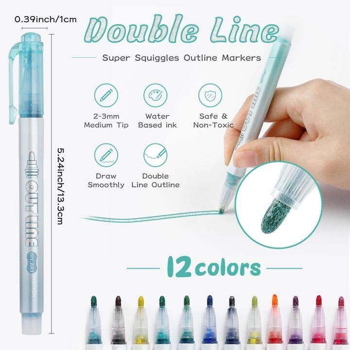 12pcs-color-double-line-contour-pens-contour-metal-marker-double-line-pens-magic-contour-marker-pens-for-art-painting-writin