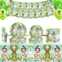 Tiana Party decorations tablecloth flag banner tableware disposable fork spoon plates