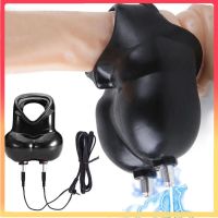 Electric Shock Testicle Stimulator Chastity Cage Male Electro Scrotum Pouch Bdsm Bondage Cock Scrotum Sleeve Trainer E-Stim Toys