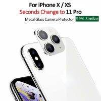 （A New sale）✈3D เคสตัวปกป้องกล้องถ่ายรูปโลหะแก้วลายพรางปลอมสำหรับ iPhone X Xs Max Change 11 Pro ฝาปิดเลนส์