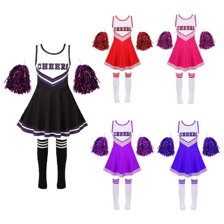 kid-girls-cheerleading-costumes-uniform-sleeveless-letter-print-dance-cosplay-roleplay-dress-with-socks-for-stage-performance