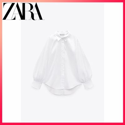 Zara ใหม่ เสื้อเชิ้ตแขนพัฟ สีขาว ทรงหลวม สําหรับผู้หญิง ta