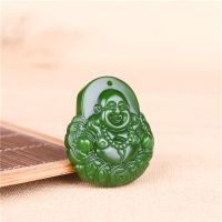 ZZOOI Natural Green Jade Money Buddha Pendant Necklace Chinese Carved Charm Jewellery Accessories Fashion Amulet for Men Women Gifts