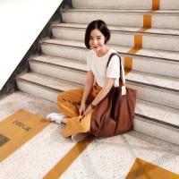 Oversized canvas tag tote bag - Brown กระเป๋าแคนวาสใบใหญ่กันน้ำ