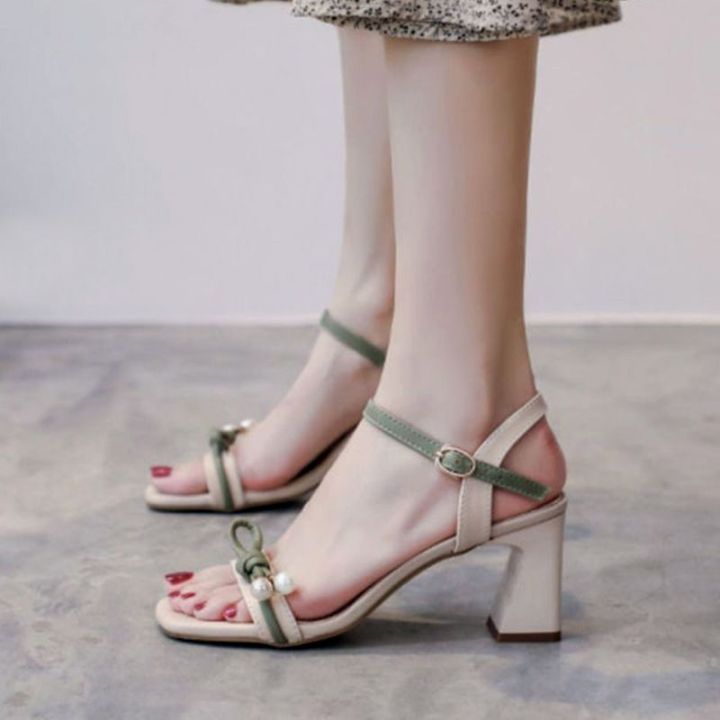 huilm-รองเท้าส้นสูงผู้หญิงส้นสูง6ซม-ฉบับภาษาเกาหลีรองเท้าแตะส้นสูงปานกลางส้นสูงสไตล์โรมันรองเท้าผู้หญิง