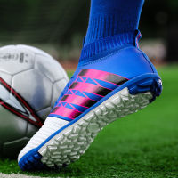 Fashion Blue Mens Professional Football Boots Triples Sock Soccer Cleats Men Outdoor Unisex TF Futsal Shoes chaussures de foot