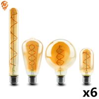 [HOT QQZIWWUJJWG 104] 6ชิ้น/ล็อต E14 E27 Retro LED หลอดไส้หลอดไฟ4W สีเหลืองอบอุ่น220V C35 A60 T45 ST64 T185 T225 G80 G95 Vintage Edison โคมไฟ