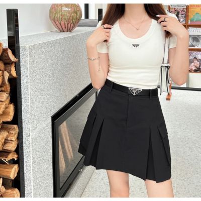g2ydl2 PA 23 spring and summer new inverted triangle metal logo badge high waist tooling style retro large pocket casual skirt U9UU