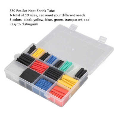 580 Pcs Heat Shrink Tubing Wrap Kit Environmentally Friendly 6 Colors 10 Sizes Insulation Heat Shrink Wrap Tubes for Wires Cable Management