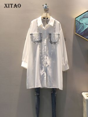 XITAO Blouse  Casual Plaid Women Long Shirt
