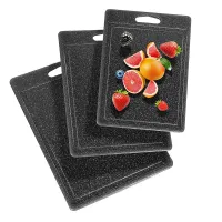 Fruit Cutting Board Set 3-Piece Granite Look, Juice Channel, with Handle, Chopping Boards, Plastic, Antibacterial