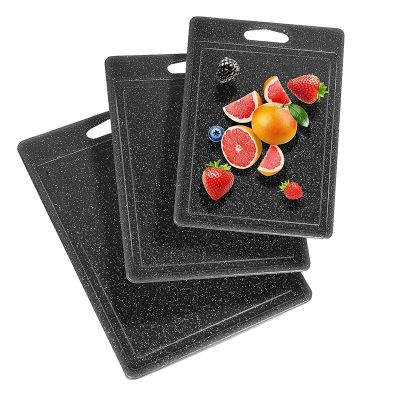 Imitation Marble Cutting Board Fruit Cutting Board Set 3-Piece Granite Look, Juice Channel, with Handle, Chopping Boards, Plastic, Antibacterial