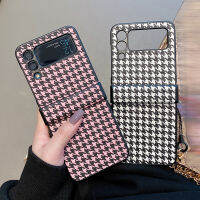 HOCE บานพับป้องกันเต็มรูปแบบ Houndstooth เคสมือถือสำหรับ Samsung Z พลิก3พลิก4 5G สายคล้องหลังหนังกันกระแทกฝาครอบสำหรับ ZFlip3 ZFlip4