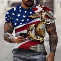 2023 Customized Fashion ◈☈✁American T-shirt Short-sleeved Top National Flag 3D Printing Eagle Flag New Summer Mens T-shirt，Contact the seller for personalized customization