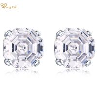 Wong Rain 925 Asscher Cut พลอยเพชรคาร์บอนสูงตุ้มหูสำหรับปาร์ตี้สำหรับผู้หญิงของขวัญ