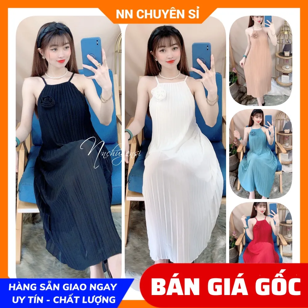 Hoàn tiền 25-27/4] ĐẦM MAXI SUÔNG DÁNG DÀI CỔ YẾM PHỐI HOA TRƠN MÀU