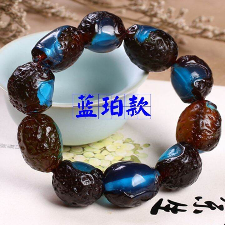 top-dominica-with-old-leather-blue-amber-bracelet-raw-stone-chicken-oil-yellow-old-beeswax-irregular-floating-salt-water-bracelet-zz