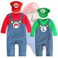 0-2Y Toddler Mario Costume Animation Game Louis Brothers Jumpsuit Halloween Cotton Harness Crawl Clothes Baby Cosplay Suit