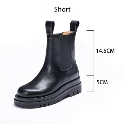 Autumn Winter Womens Ankle Fashion Boots Leather Chelsea Solid Color Black Leather Boots High Quality Plush Boots Shoes