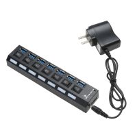 USB 3.0 Hub US/EU 7 PORT USB 3.0 HUB Adaptor Kecepatan Tinggi 5Gbps Hub dengan GL3520 Chip Perpanjangan dan Indikator LED Bawaan untuk Ponsel