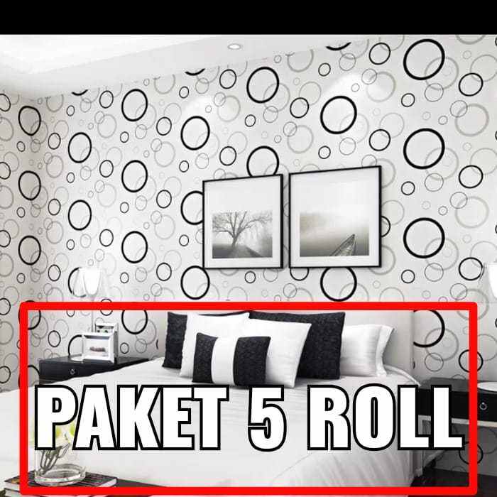 PAKET 5 ROLL Wallpaper Stiker Dinding Polkadot Hitam Putih Ukuran 45Cm