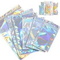 20Pcs Iridescent Zip lock Bags Pouches Cosmetic Plastic Laser Iridescent Bags Holographic Makeup Bags Hologram Zipper Bags Food Storage Dispensers