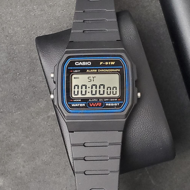 Casio Digital F91W All Black Alarm Chrono Water Resist Resin Strap
