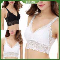 CHUAN ฤดูร้อน เสื้อกั๊ก ดอกไม้ Bralette Bustier เสื้อครอป บราลูกไม้ เสื้อชั้นในถักโครเชต์