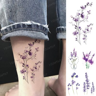 【YF】 Waterproof Temporary Tattoo Sticker 3D Watercolor Realistic Lavender Daisy Flower Tatto Women Men Child Kids Ankle Fake Tattoos