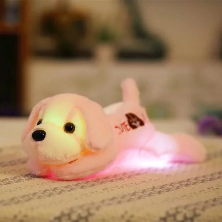 ไฟ-led-ของเล่นตุ๊กตาหมาเรืองแสงน่ารัก1ชิ้น35ซม-ตุ๊กตาสัตว์น่ารักหมอนหลากสียัดไส้น่ารักเป็นของขวัญเด็กหญิง