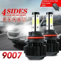 4 Sides 9007 Hb5 Led Headlight Bulbs Kit High Low Dual Beam 6500k Super White Auto Headlamp Light Bulbs