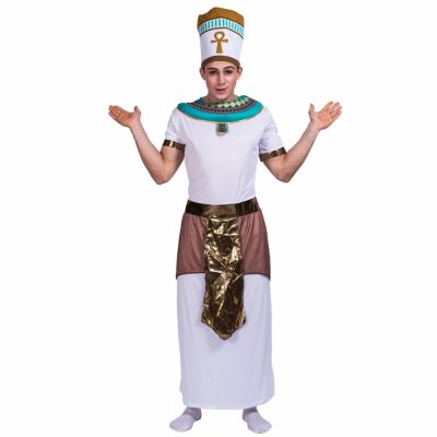 ผู้ชายอียิปต์ฟาโรห์เครื่องแต่งกายฮาโลวีน ผู้ใหญ่อียิปต์โบราณจักรพรรดิ Jumpsuit สวมหน้ากาก Ball