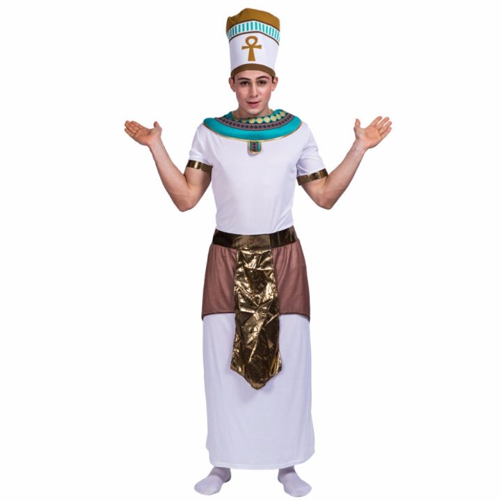 ผู้ชายอียิปต์ฟาโรห์เครื่องแต่งกายฮาโลวีน-ผู้ใหญ่อียิปต์โบราณจักรพรรดิ-jumpsuit-สวมหน้ากาก-ball