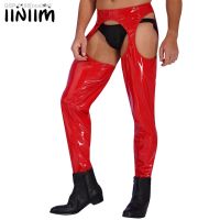 ☇Ocehrk Olhar Molhado Brilhante Cala De Couro Envernizado Masculina Masculina Alta Oco Crotchless Bunda Látex Leggings Magras Clubwear