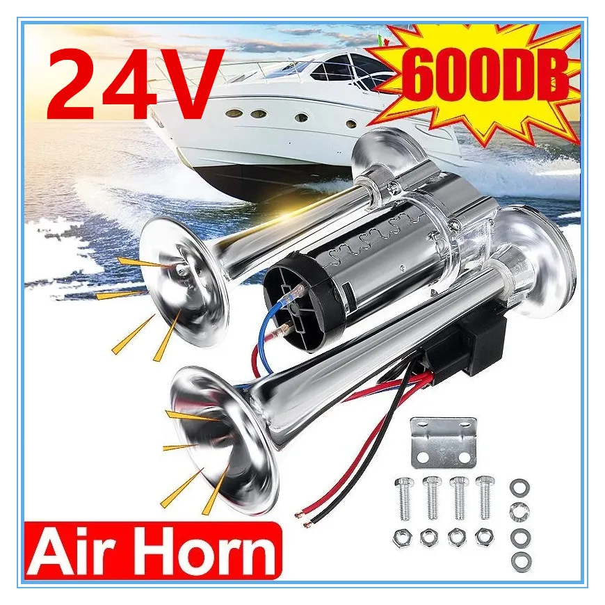 600DB 12V/24V Dual Trumpet Car Air Horn with Compressor Kit for Vehicles SUV  RV Lorrys Van