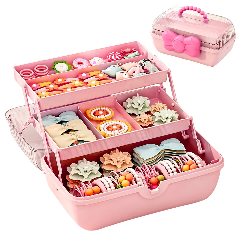Large Fashion Pink Hair Accessory Jewelry Box for Kids Portable