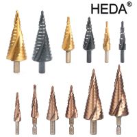 ☼ 5/9/15steps 4-32mm High Speed Steel Spiral Grooved Metal Conical Drill Bit HSS Step Cone Cutter Tools Titanium Coated Metal Bit