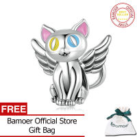 BAMOER น่ารัก925เงินสเตอร์ลิง Angel Cat Charm สำหรับสร้อยข้อมือผู้หญิง DIY ทำเครื่องประดับแฟชั่น SCC2299