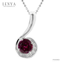 Lenya Jewelry  จี้พลอยโรโดไลท์ (Rhodolite) รูปทรงกลมดีไซน์รูปเครื่องหมายคำถามกลับหัว มอบเป็นของขวัญก็ดูเก๋ ตัวเรือนเงินแท้ชุบทองคำขาว