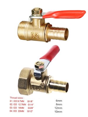 1pcBrass ball valve 4-12mm hose barb 1/8 39; 39;1/2 39; 39;1/4 39; 39; male thread female thread joint straight joint for water oil fuel pipe