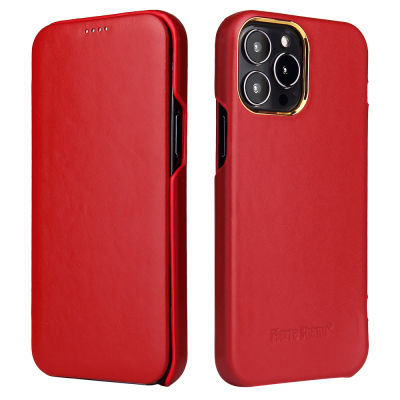 Luxury Genuine Leather Magnet Flip Case For iPhone 13mini 13 Pro Max Cover Metal Camera Lens Wireless Charge